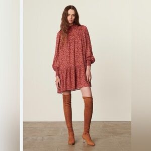 Max Studio Boho Floral Knee Length Dress Women's Size Medium Fall Multi Orange